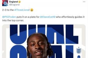 引吐槽！埃泽十分角世界波，英格兰官方描述：福登喂到嘴边的助攻